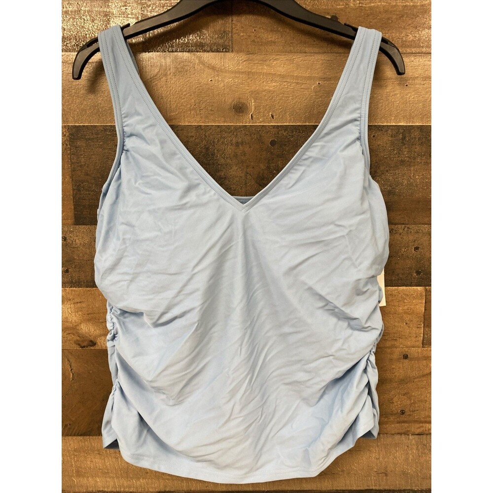Lands' End Women's V-Neck Shirred Tankini Top Blue Size 16 Underwire New